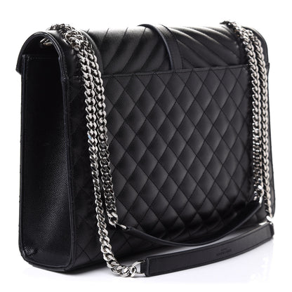 Saint Laurent Grain De Poudre Textured Mixed Matelasse Large Triquilt Monogram Satchel Black 3 of 11