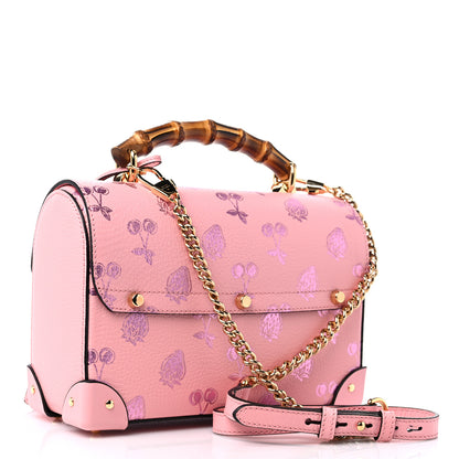 Gucci Textured Dollar Calfskin Berry Print Small Padlock Bamboo Shoulder Bag Pink Purple 3 of 9