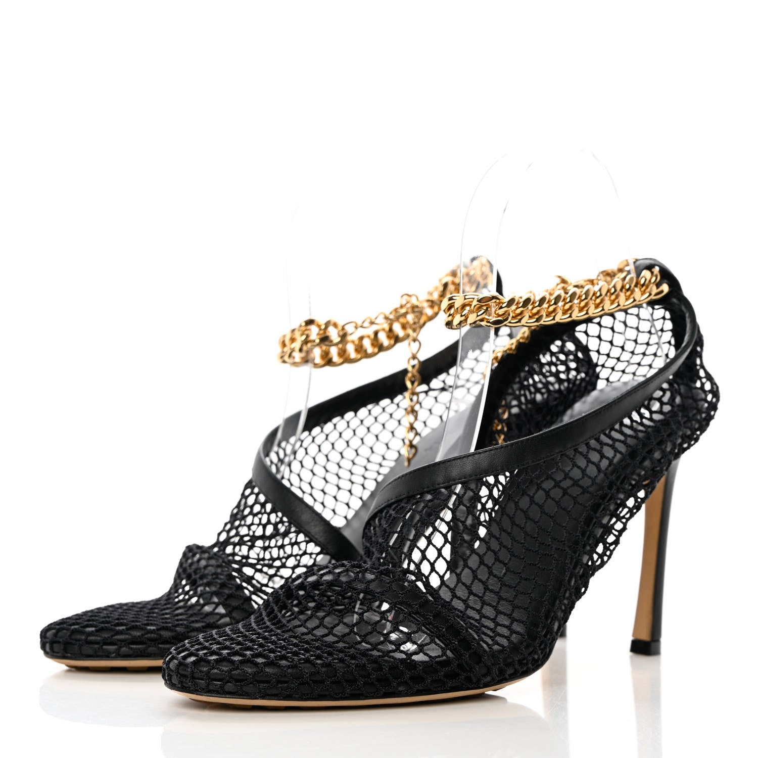 Bottega Veneta Mesh Calfskin Chain Stretch Pumps 38.5 Black 6 of 16