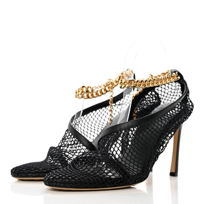 Bottega Veneta Mesh Calfskin Chain Stretch Pumps 38.5 Black 6 of 16