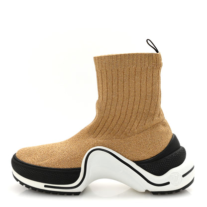 Louis Vuitton Glitter Stretch Textile Monogram LV Archlight Sneaker Boots 40 Gold Black 1 of 8