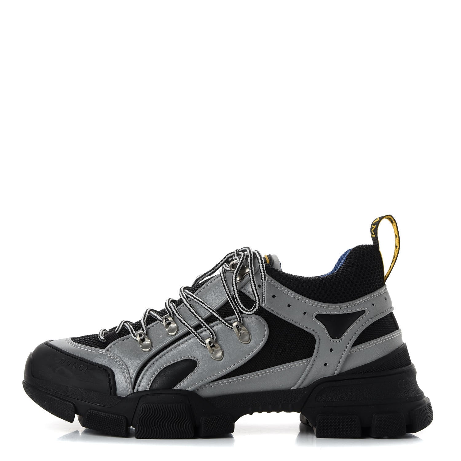 Gucci X SEGA Mesh Technical Canvas Calfskin Reflective Mens Flashtrek Sneakers 8 Silver Black 1 of 9