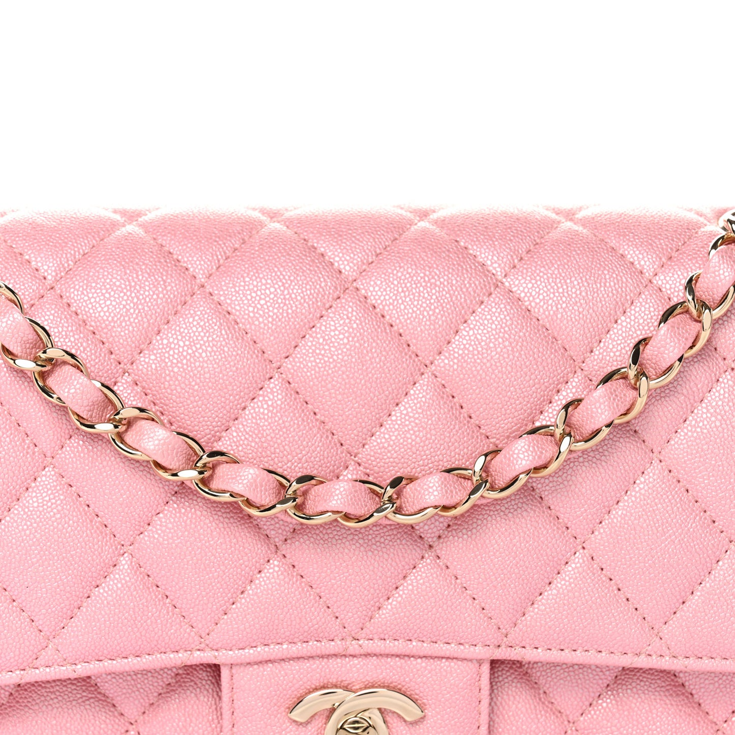 Iridescent Caviar Quilted Medium Double Flap Rose Pink