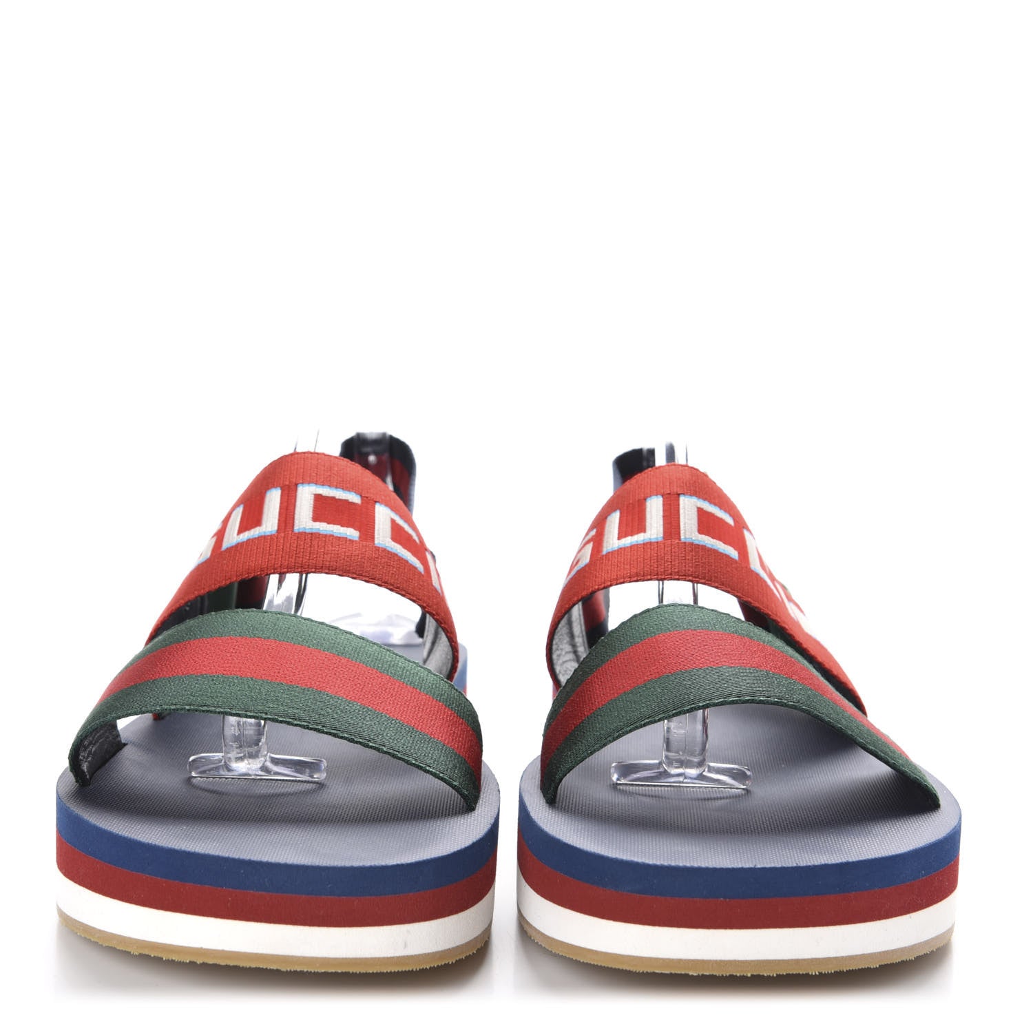 Gucci Nylon Stripe Logo Mens Platform Slingback Sandals 12 Green Red Poppy 2 of 9