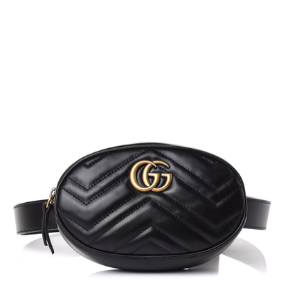 Gucci Calfskin Matelasse GG Marmont Belt Bag 85 34 Black 1 of 13