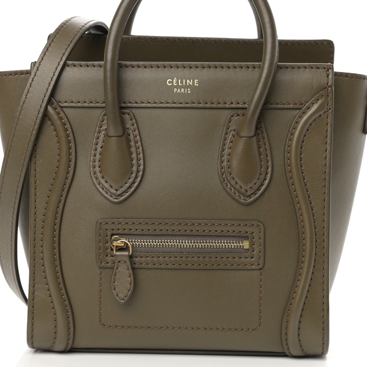 Celine Smooth Calfskin Nano Luggage Khaki 7 of 14