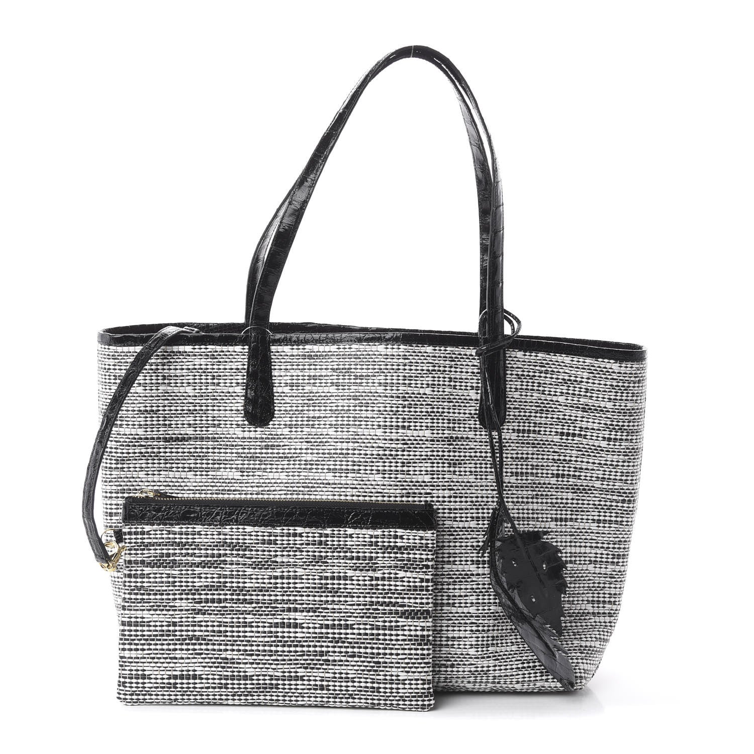 Nancy Gonzalez Raffia Crocodile Small Erica Shopper Tote Black 1 of 8