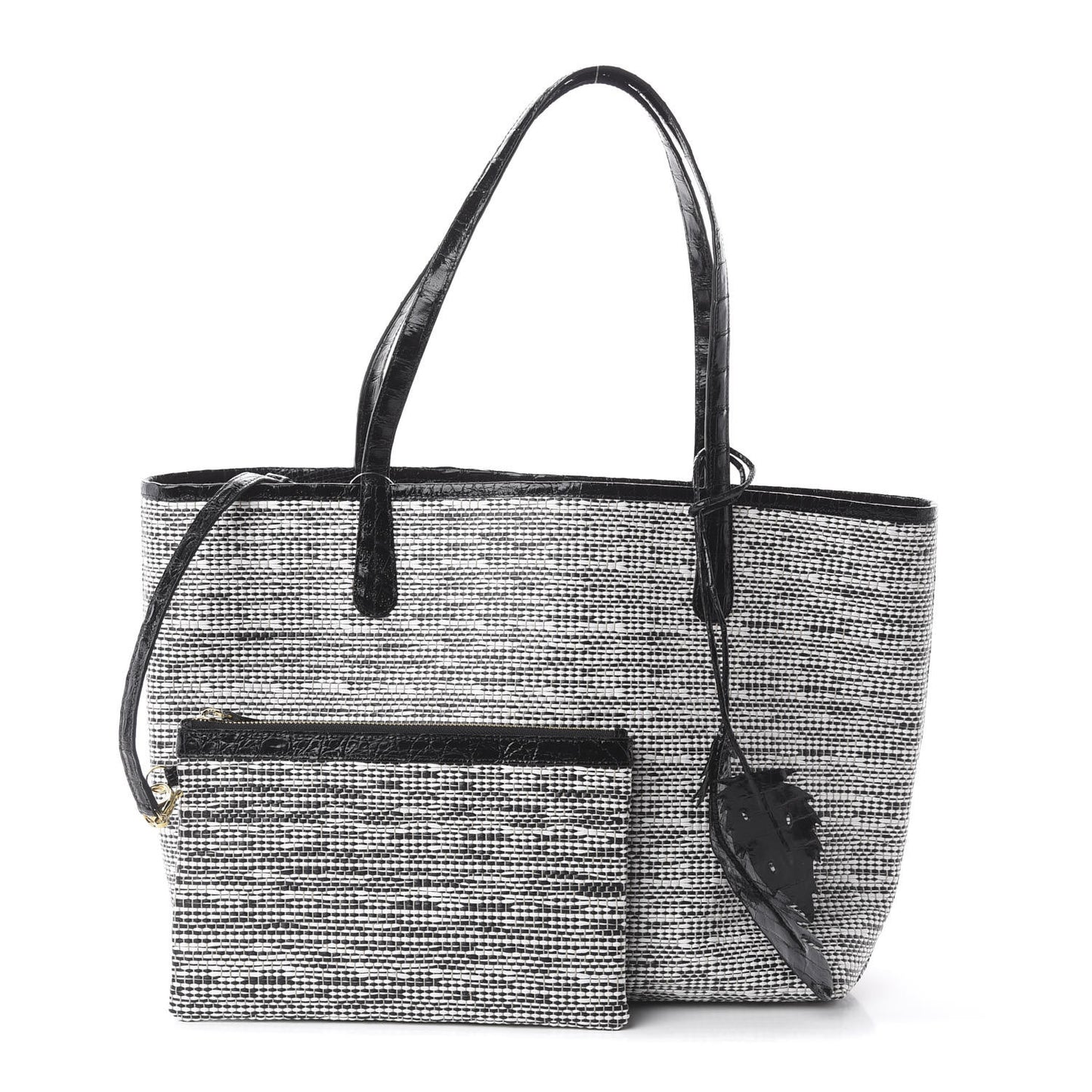 Raffia Crocodile Small Erica Shopper Tote Black
