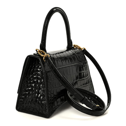 Balenciaga Shiny Calfskin Crocodile Embossed Small Hourglass Top Handle Bag Black 3 of 11