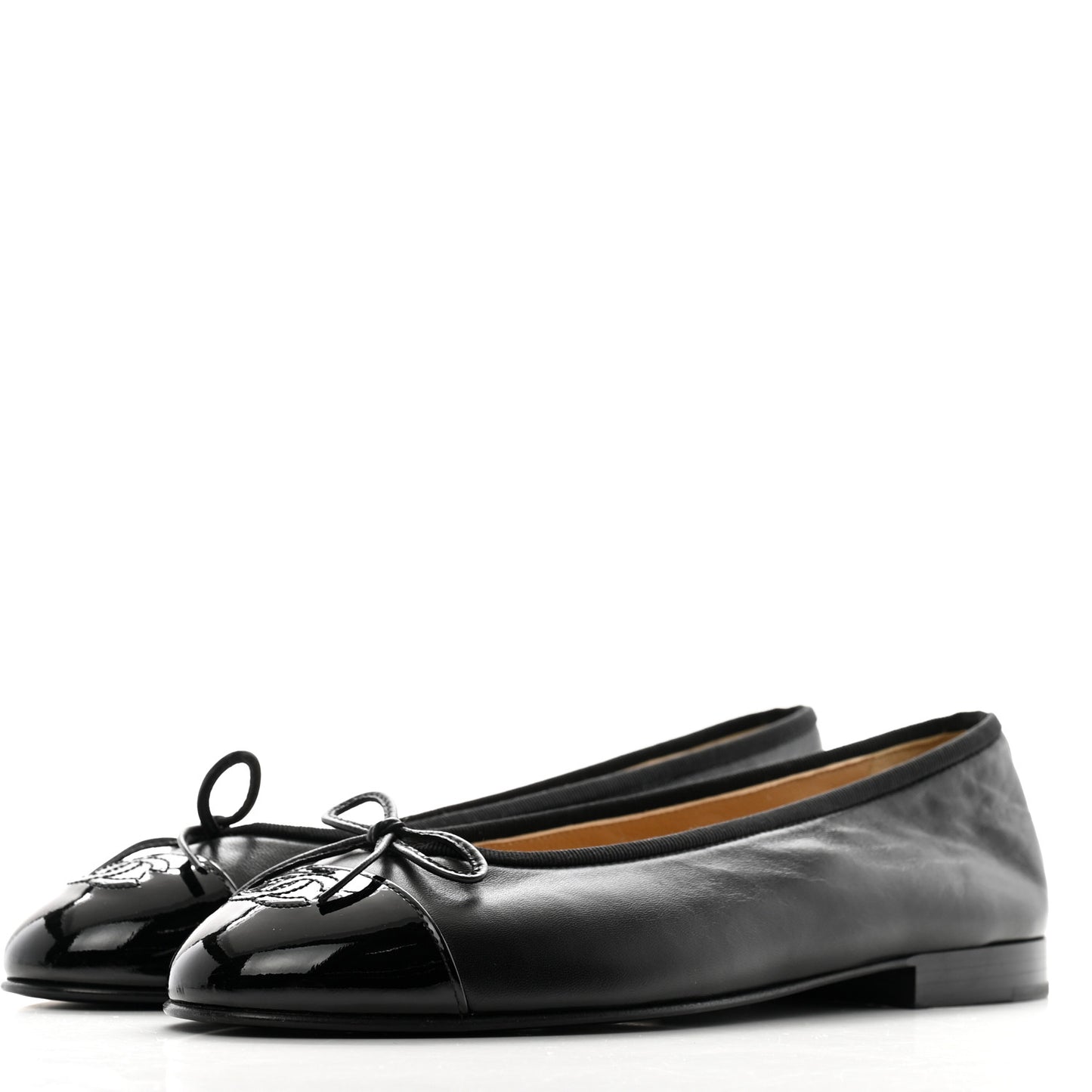 Lambskin Patent Cap Toe Ballerina Flats 39 Black