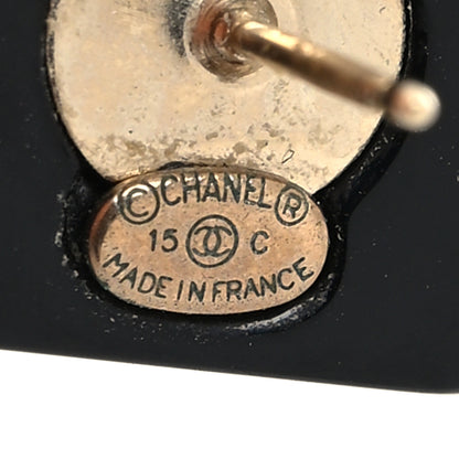 Chanel Resin Square CC Earrings Black Gold 4 of 4