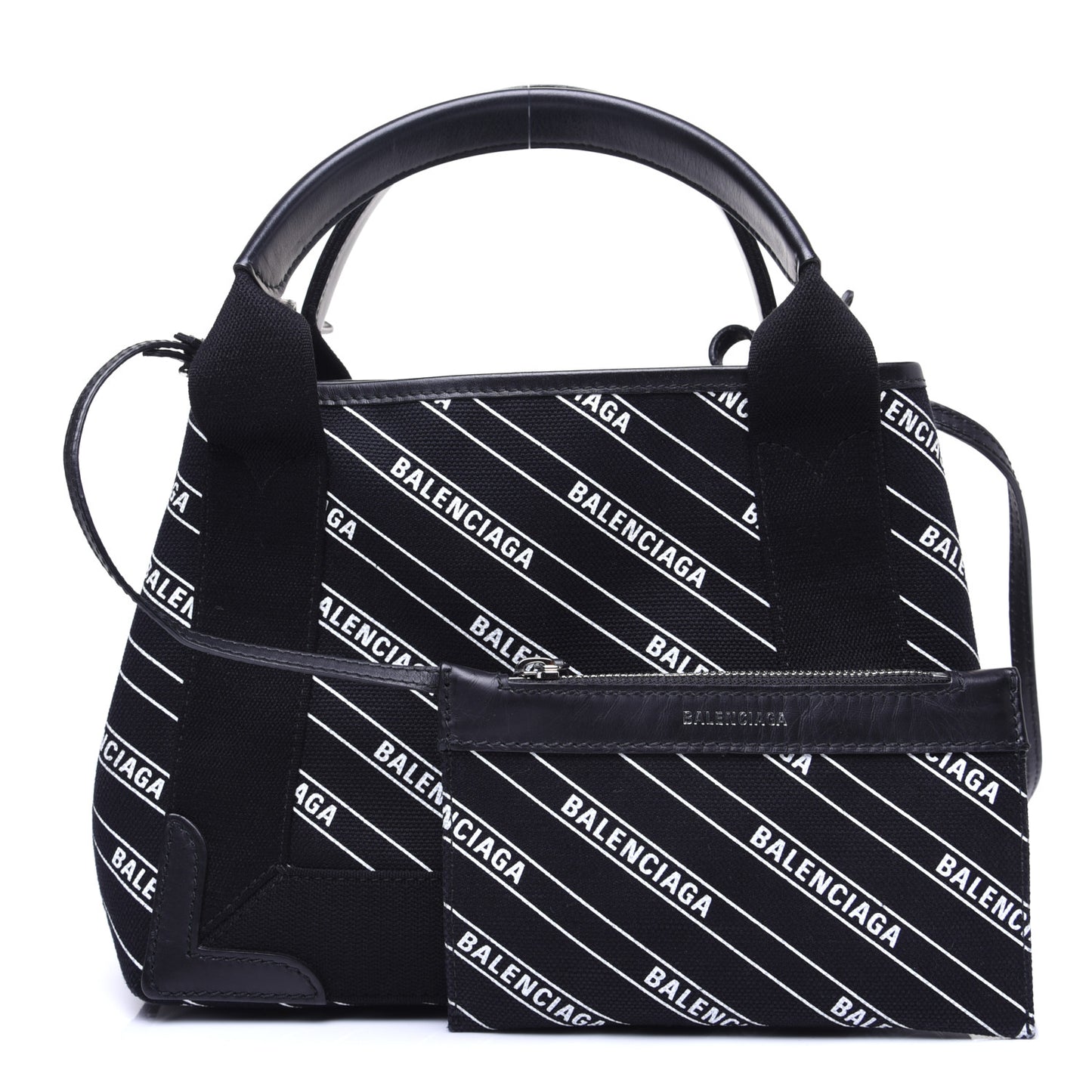 Cotton Canvas Calfskin Logo Print Navy Cabas XS Black White