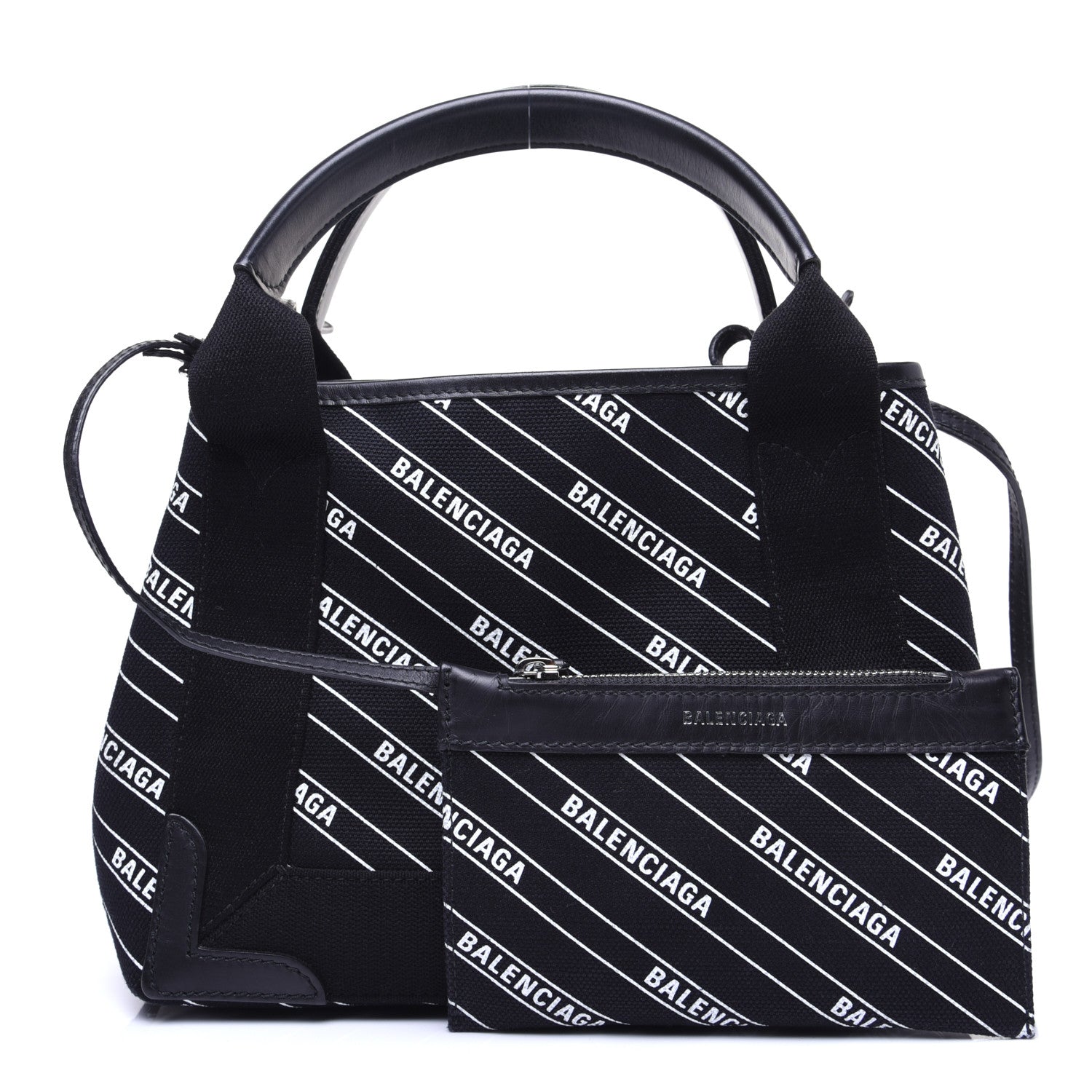 Balenciaga Cotton Canvas Calfskin Logo Print Navy Cabas XS Black White 1 of 13