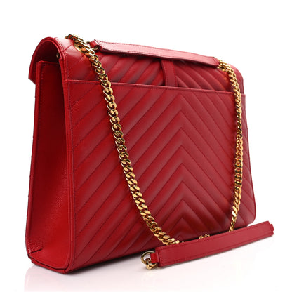 Saint Laurent Grain De Poudre Matelasse Chevron Large Monogram Satchel Lipstick Red 3 of 8