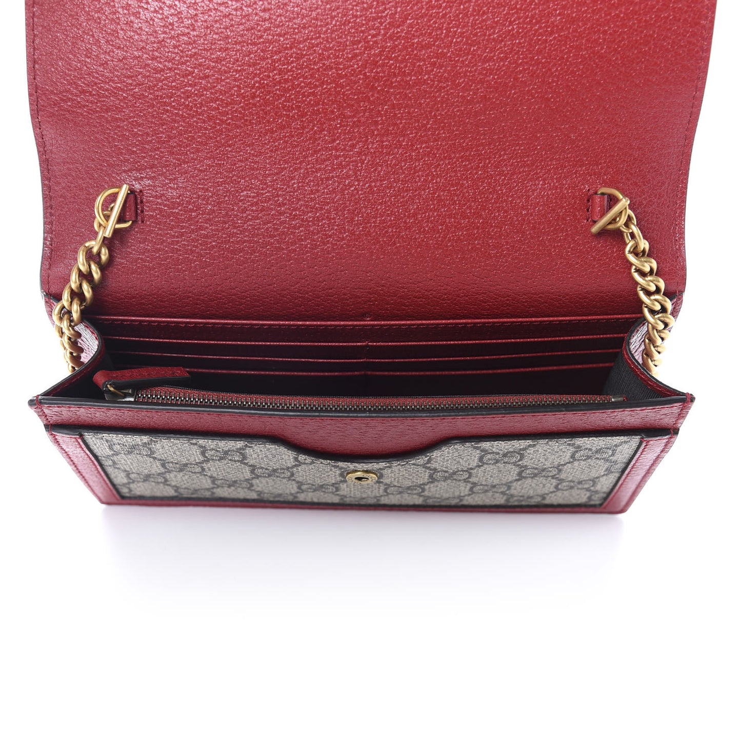 GG Supreme Monogram Web Queen Margaret Chain Wallet Red