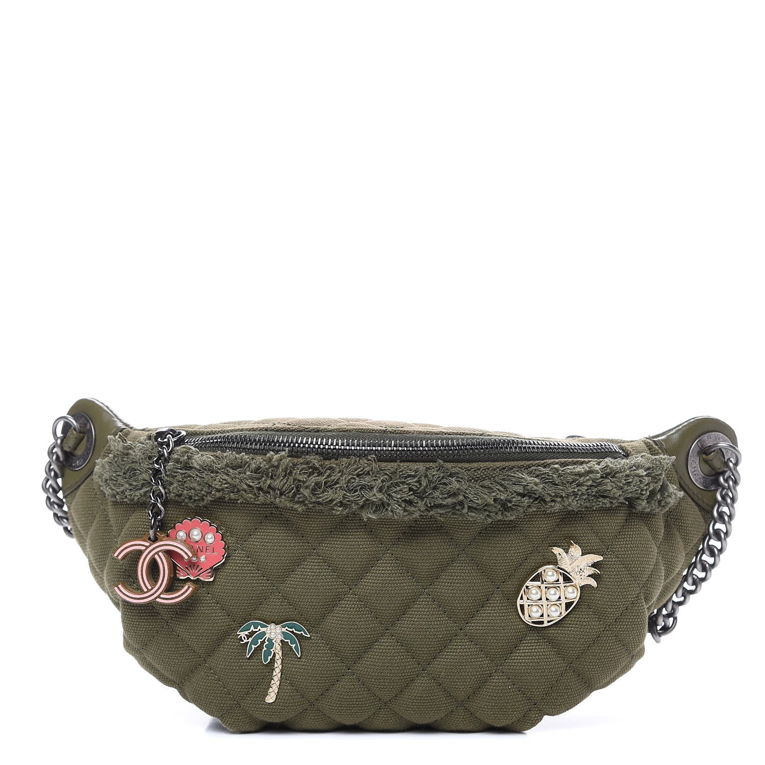 Chanel Canvas Lambskin Quilted Coco Cuba Charms Waist Bag Khaki 1 of 12