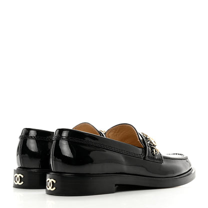 Chanel Shiny Calfskin Logo Loafers 36.5 Black 4 of 10