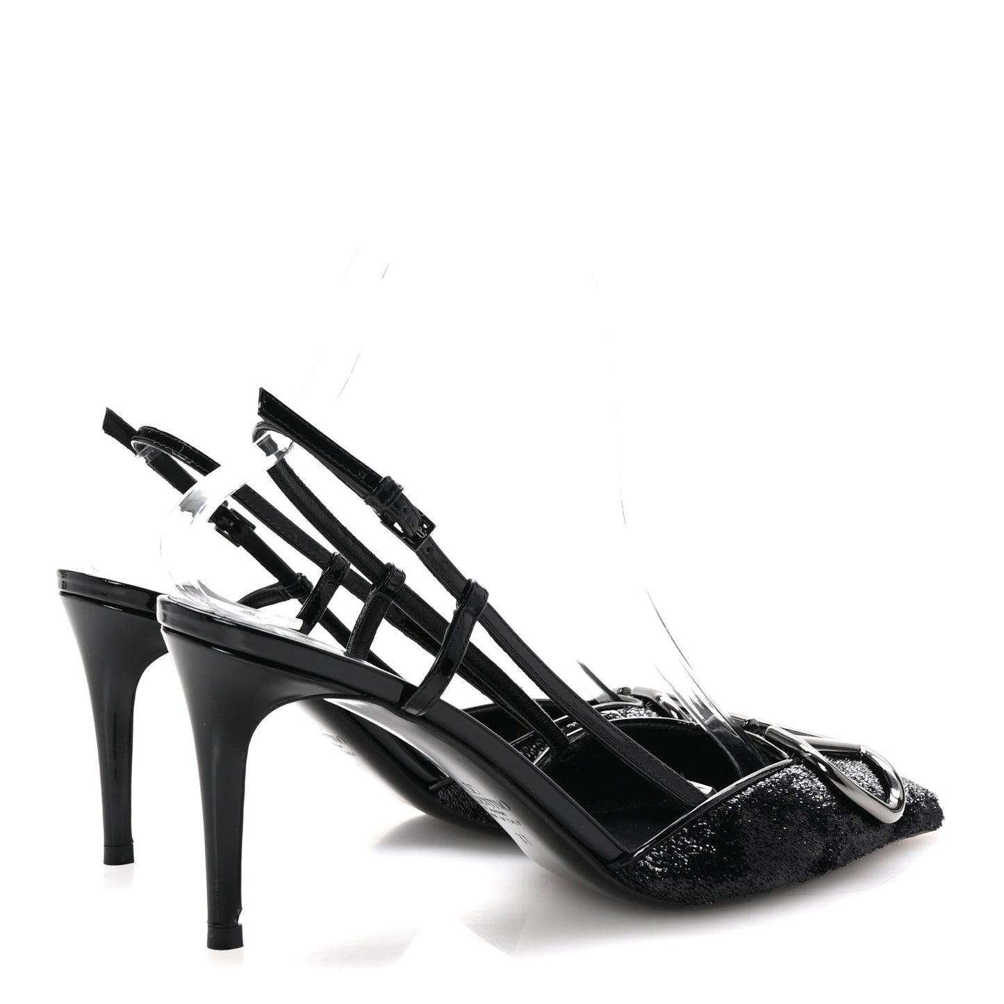 Sequin Fringed Vlogo Slingback Pumps 37 Black