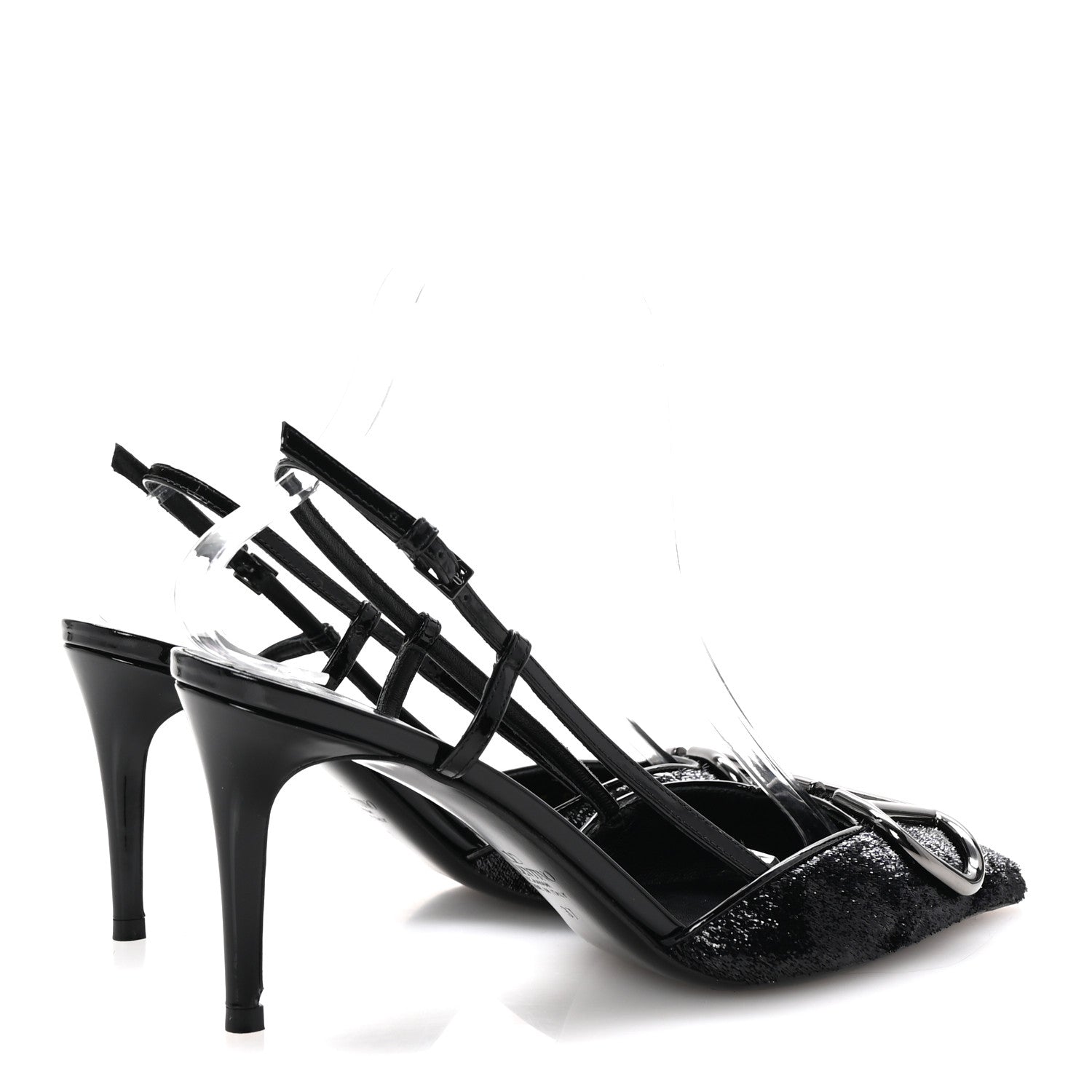 Valentino Garavani Sequin Fringed Vlogo Slingback Pumps 37 Black 5 of 10