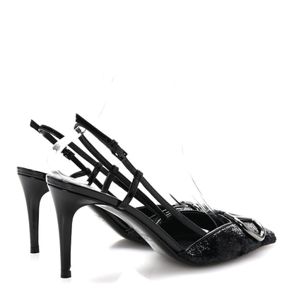 Valentino Garavani Sequin Fringed Vlogo Slingback Pumps 37 Black 5 of 10