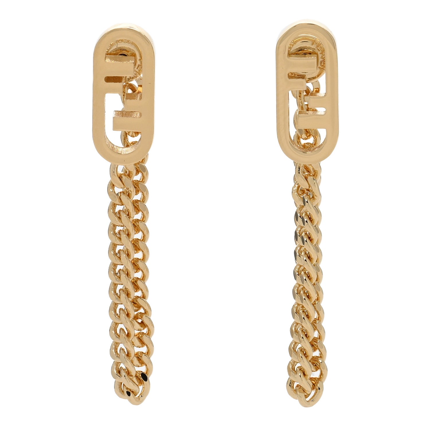 Fendi Metal O'Lock Chain Drop Earrings Gold 1 of 5