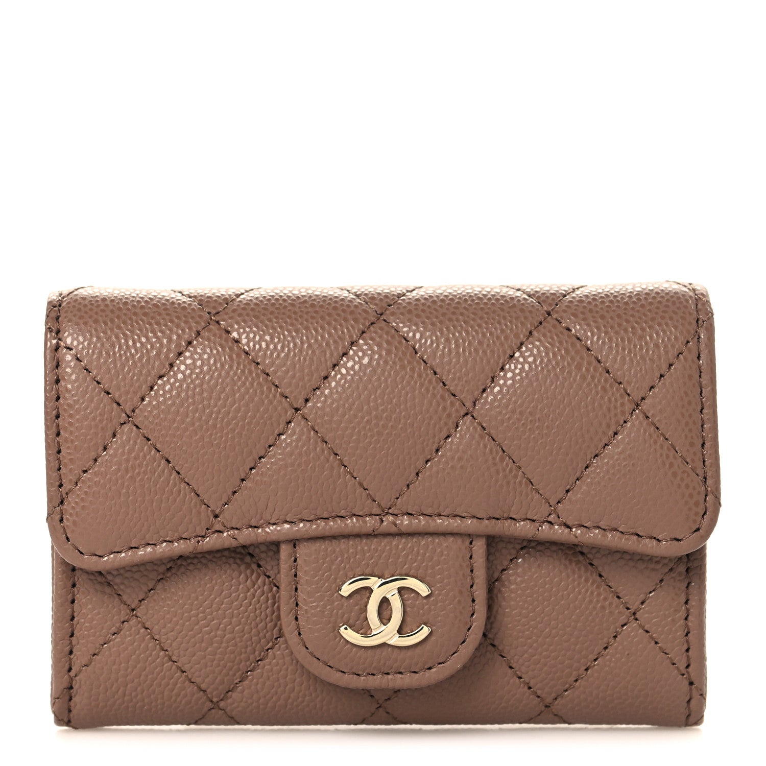 Chanel Caviar Quilted Flap Card Holder Wallet Light Brown 1 of 8