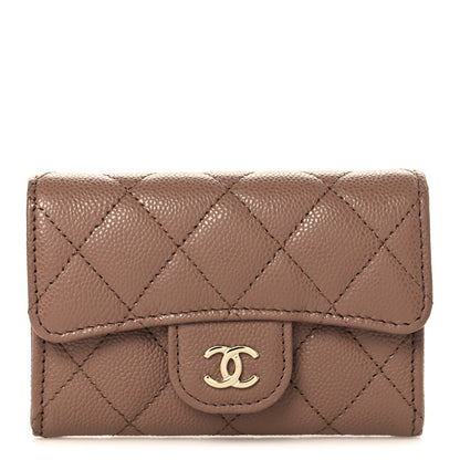 Chanel Caviar Quilted Flap Card Holder Wallet Light Brown 1 of 8