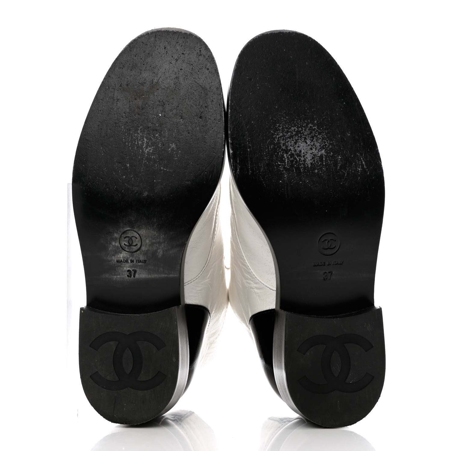 Chanel Distressed Patent Cap Toe Combat Boots 37 White Black 5 of 8