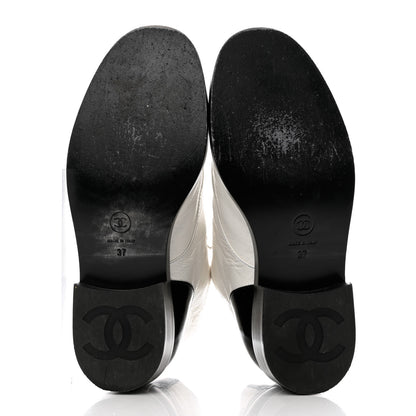 Chanel Distressed Patent Cap Toe Combat Boots 37 White Black 5 of 8