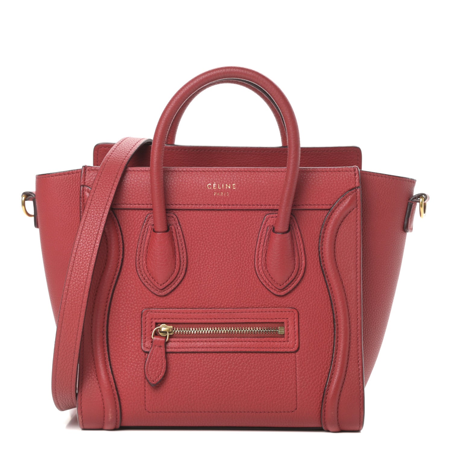 Celine Drummed Calfskin Nano Luggage Red 1 of 16