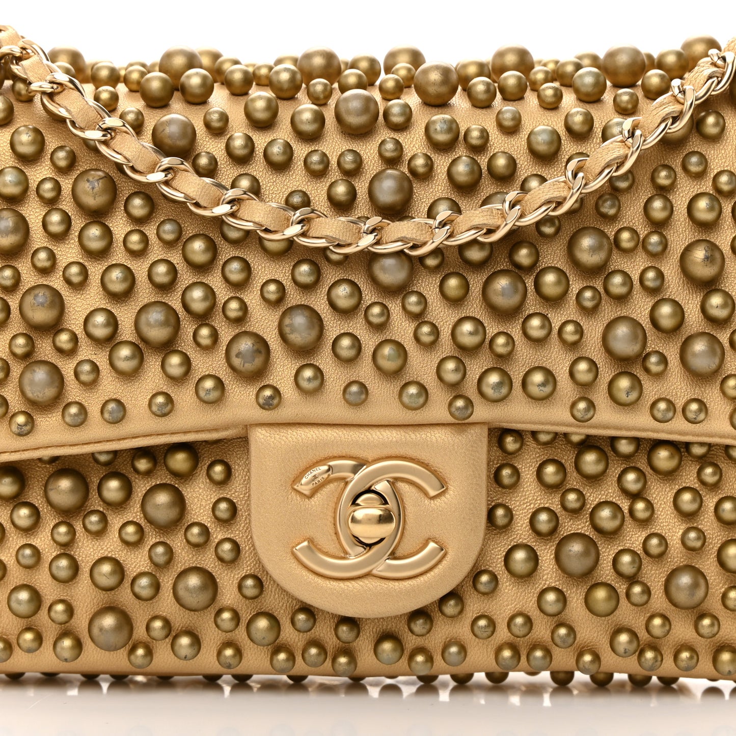 Lambskin Pearls Flap Gold