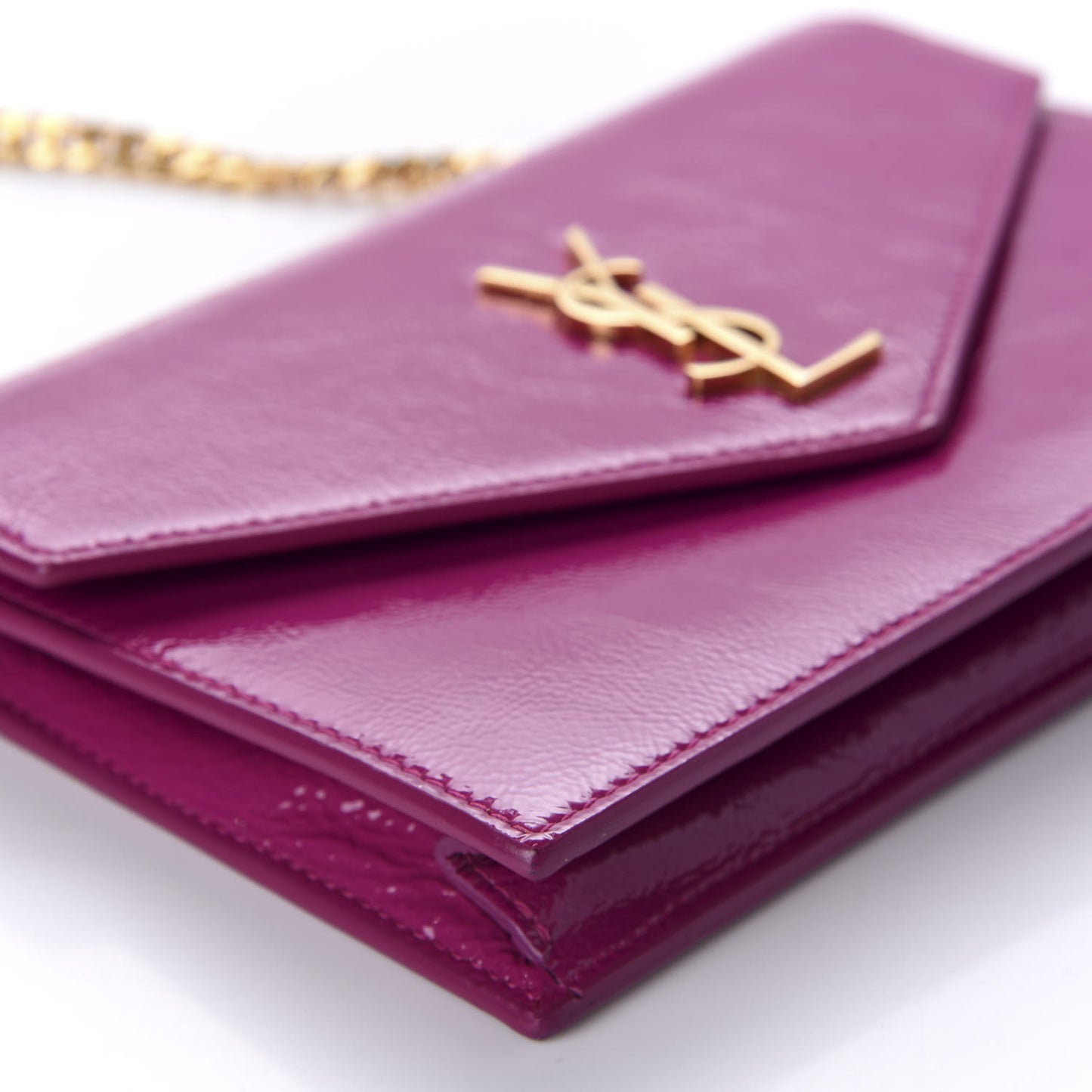 Textured Patent Monogram Envelope Chain Wallet Electric Pink