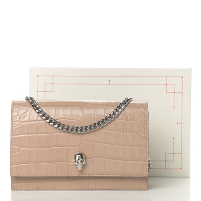 Alexander McQueen Calfskin Crocodile Embossed Skull Mini Crossbody Bag Beige 10 of 10