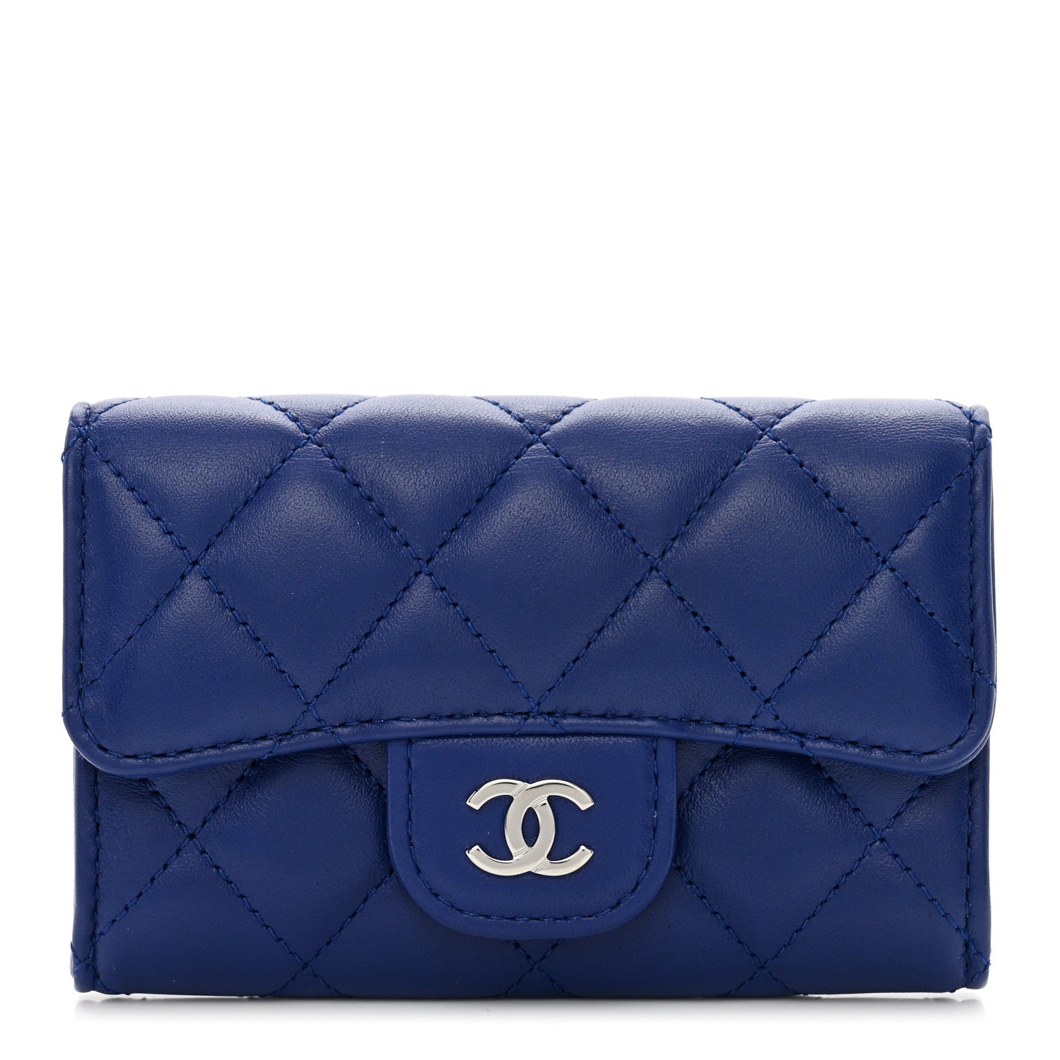 Chanel Lambskin Quilted Flap Card Holder Wallet Blue 1 of 9