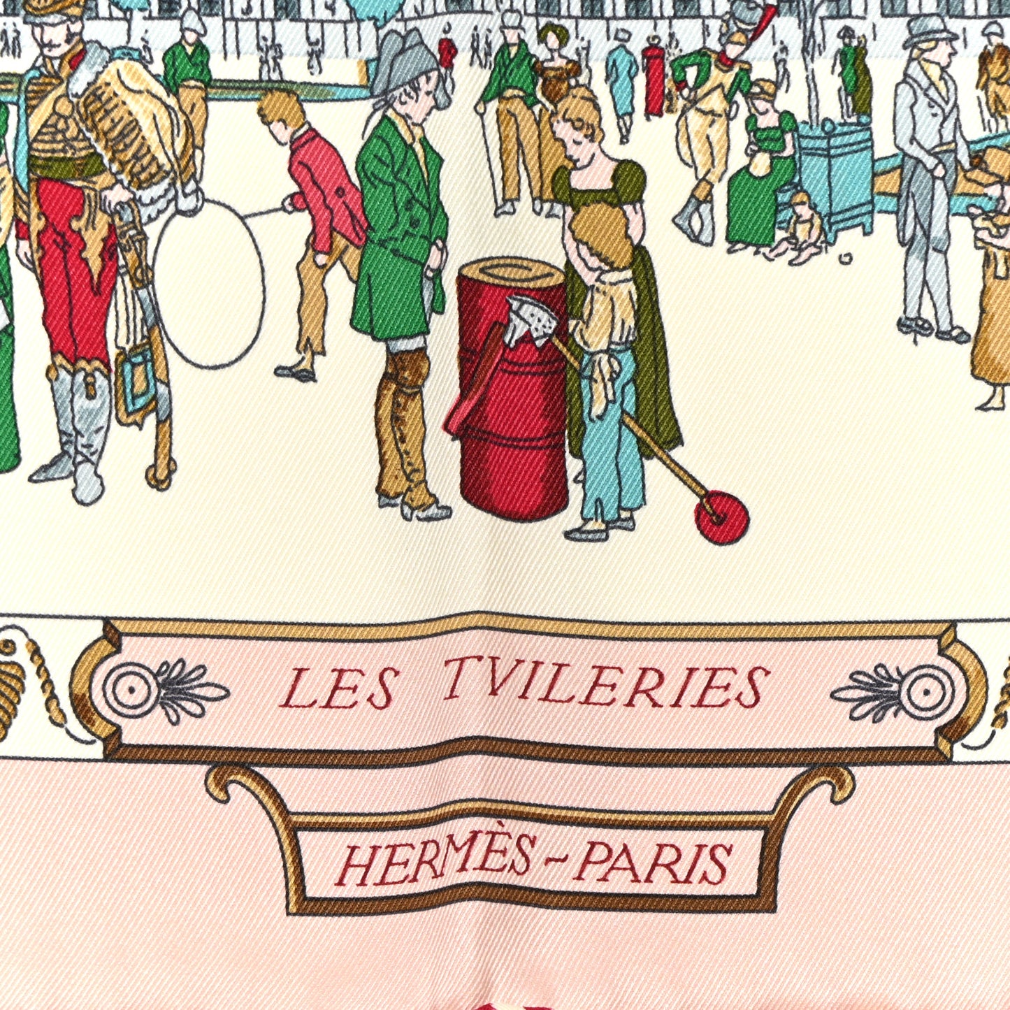 Silk Promenades de Paris Scarf 70 Vert De Gris Creme