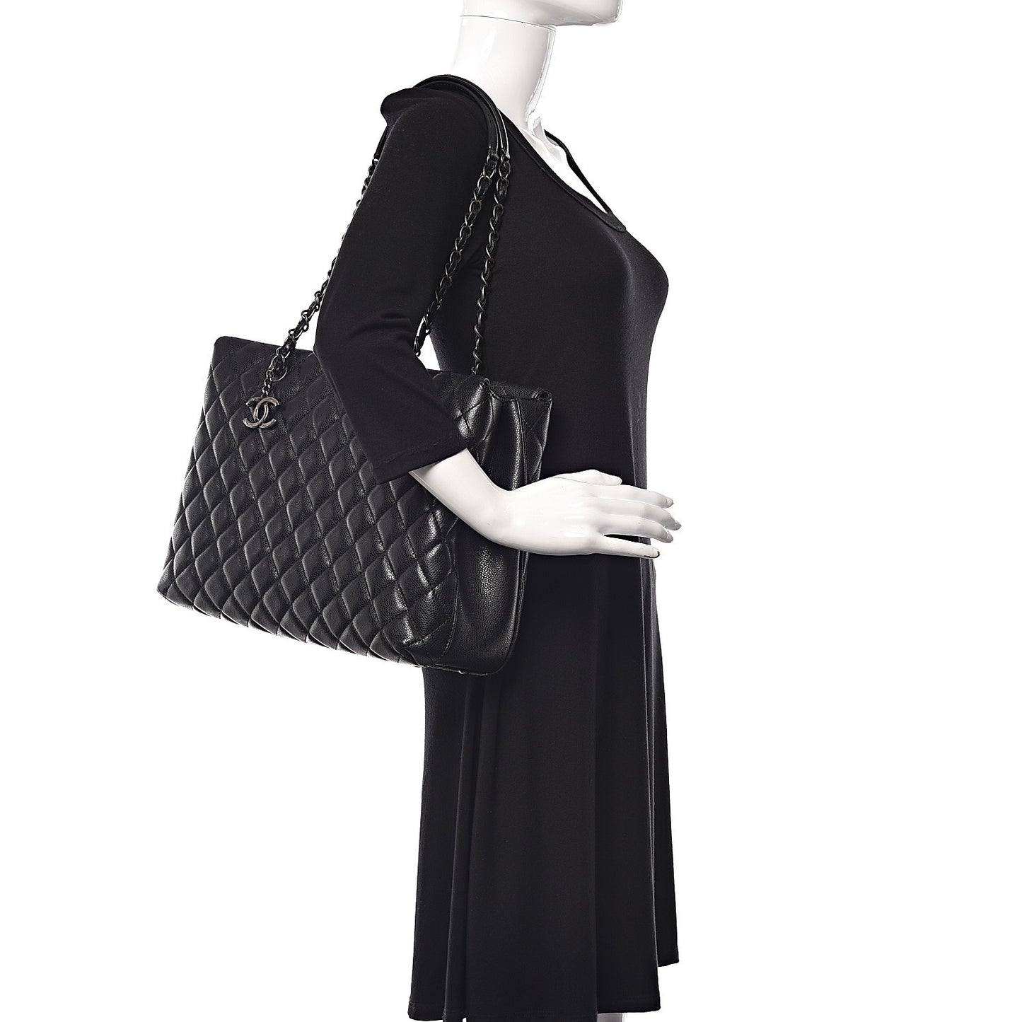 Caviar Quilted City Shopping Tote Black