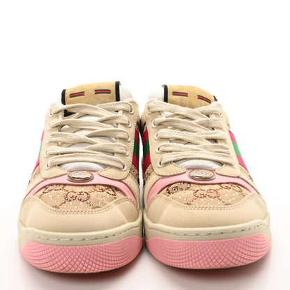Gucci Calfskin GG Supreme Crystals Web Screener Sneakers  36 Camel Ebony Wild Rose 3 of 9