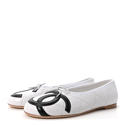 Chanel Lambskin Quilted CC Cambon Ballet Flats 41 White Black 4 of 10