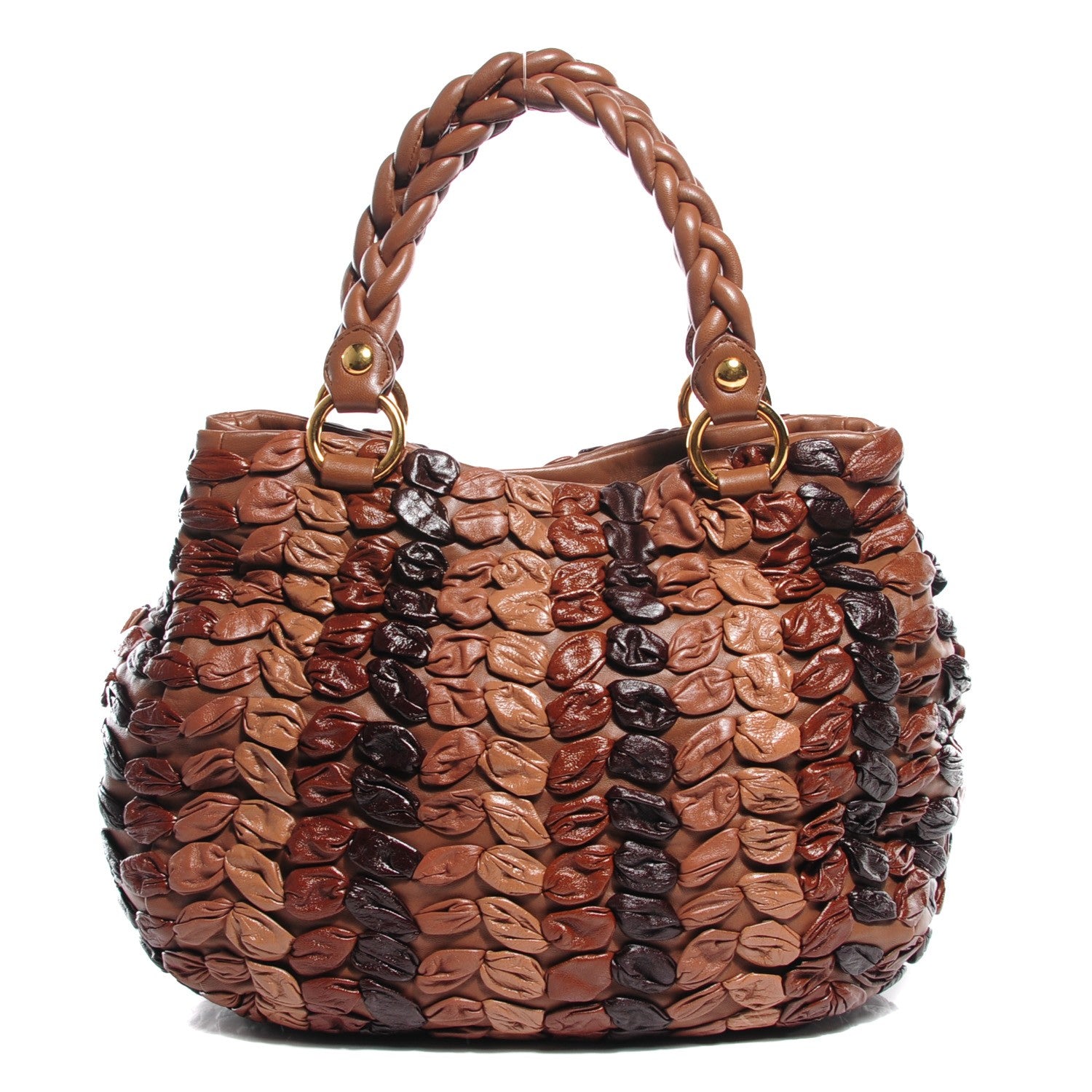 Miu Miu Lambskin Woven Satchel Brown 1 of 9
