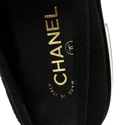 Chanel Suede Kidskin Crystal CC Loafers 38 Black 7 of 11