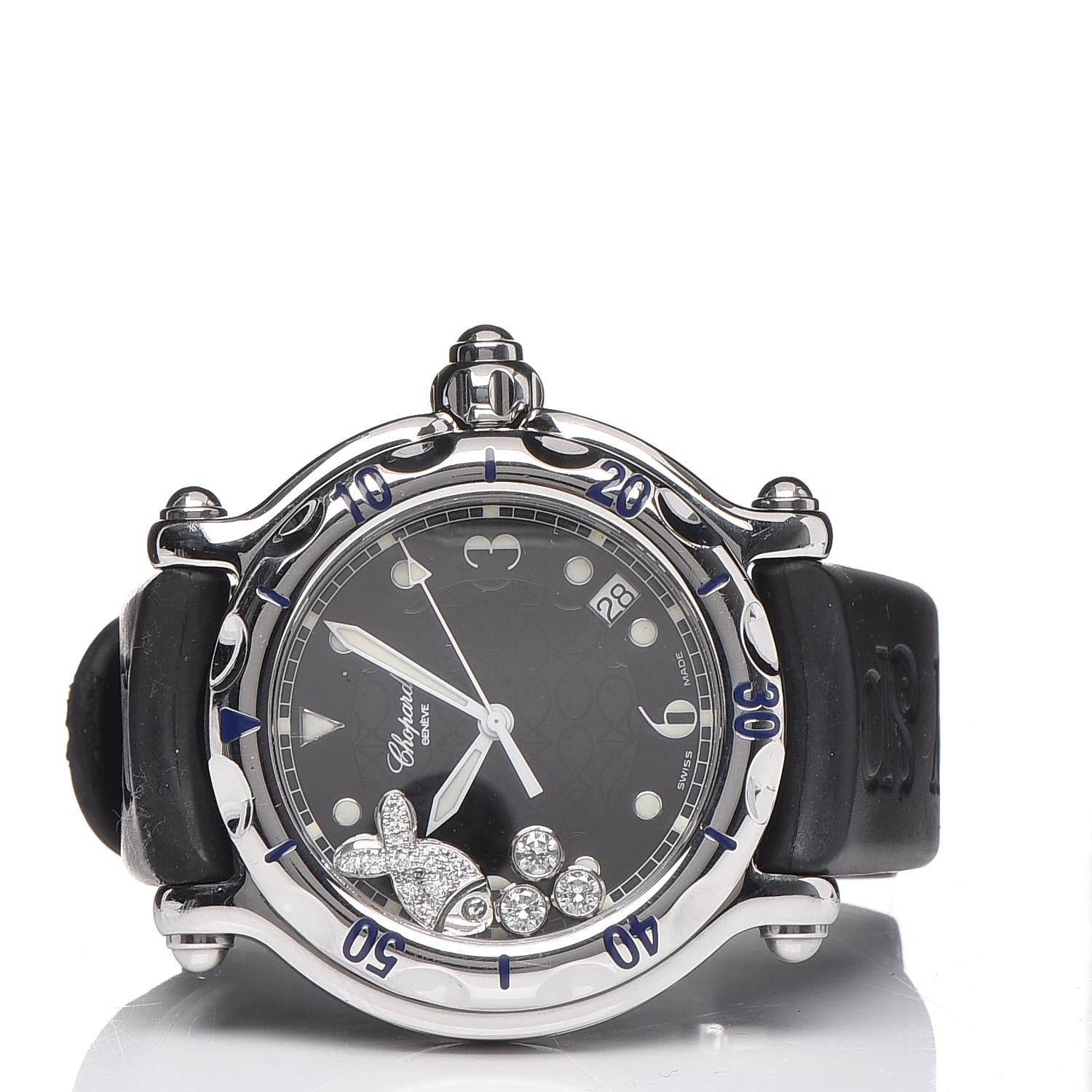 Chopard Stainless Steel Rubber Diamond 38mm Happy Sport Fish Quartz Watch Black 3 of 9