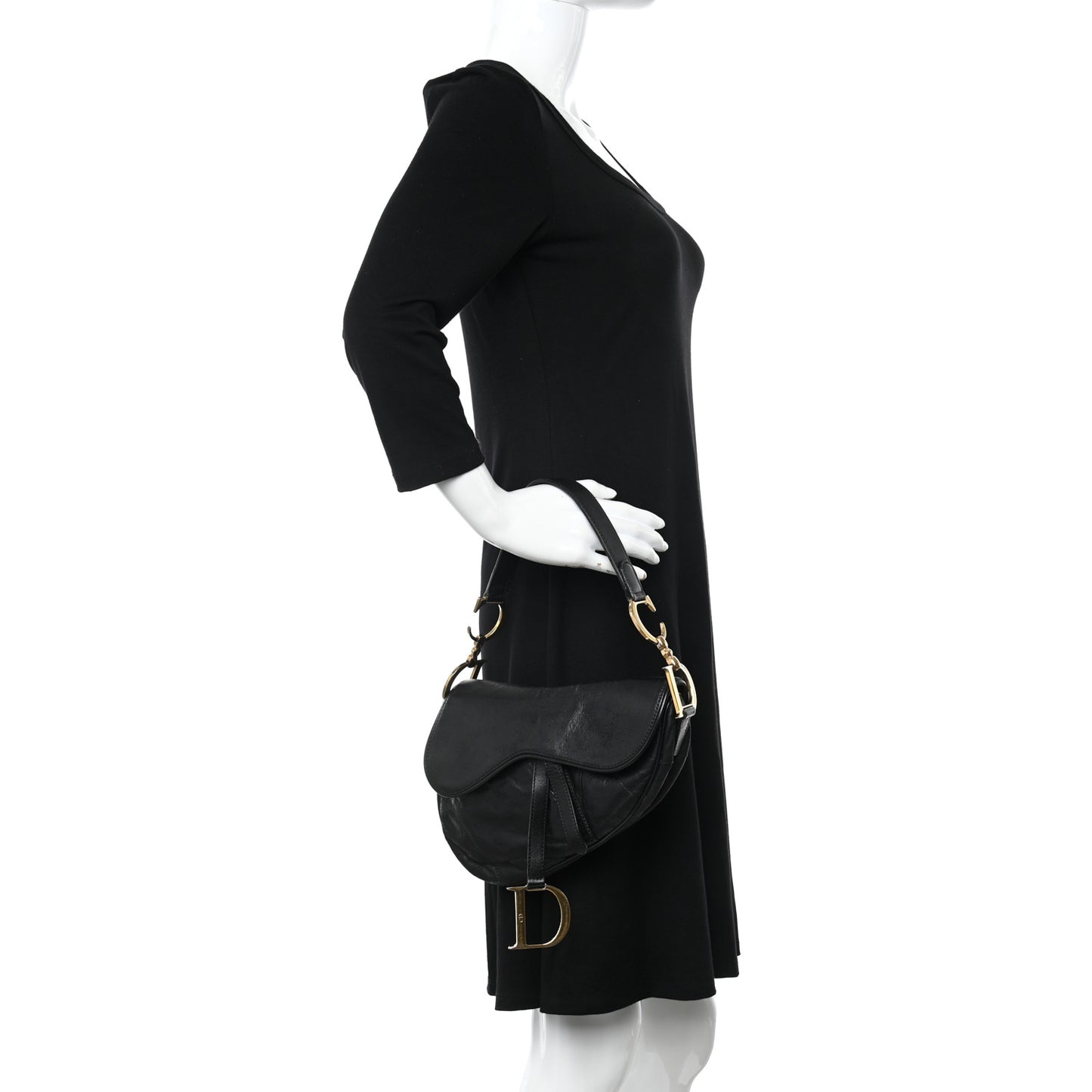 Shiny Goatskin Saddle Bag Black