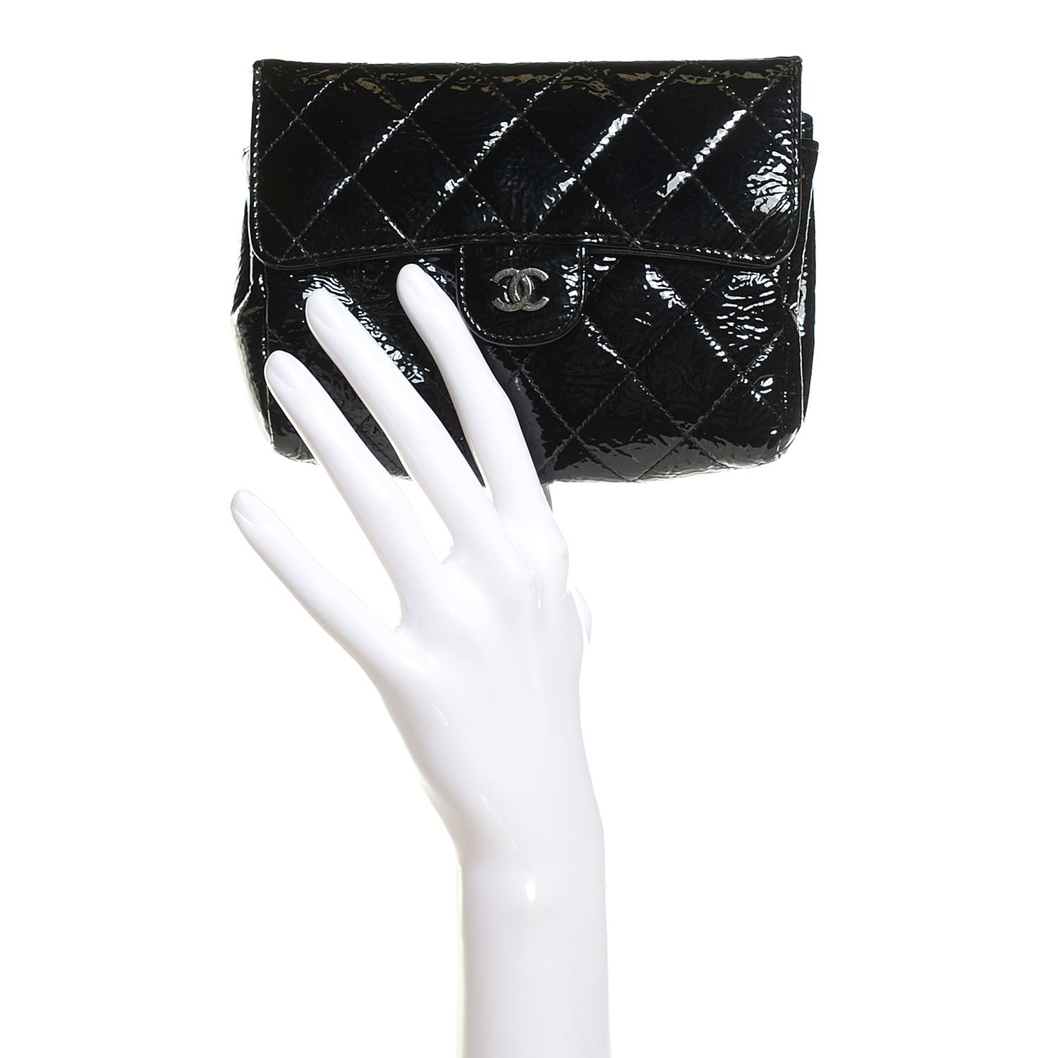 Chanel Distressed Patent Quilted Flap Cosmetic Case Black 2 of 7
