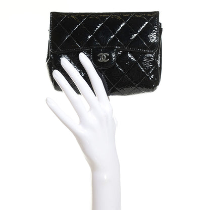 Chanel Distressed Patent Quilted Flap Cosmetic Case Black 2 of 7
