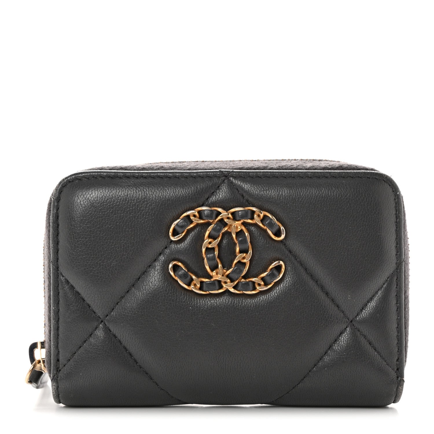 Chanel Lambskin Quilted Chanel 19 Zip Around Coin Purse Wallet Dark Grey 1 of 7