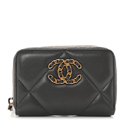 Chanel Lambskin Quilted Chanel 19 Zip Around Coin Purse Wallet Dark Grey 1 of 7