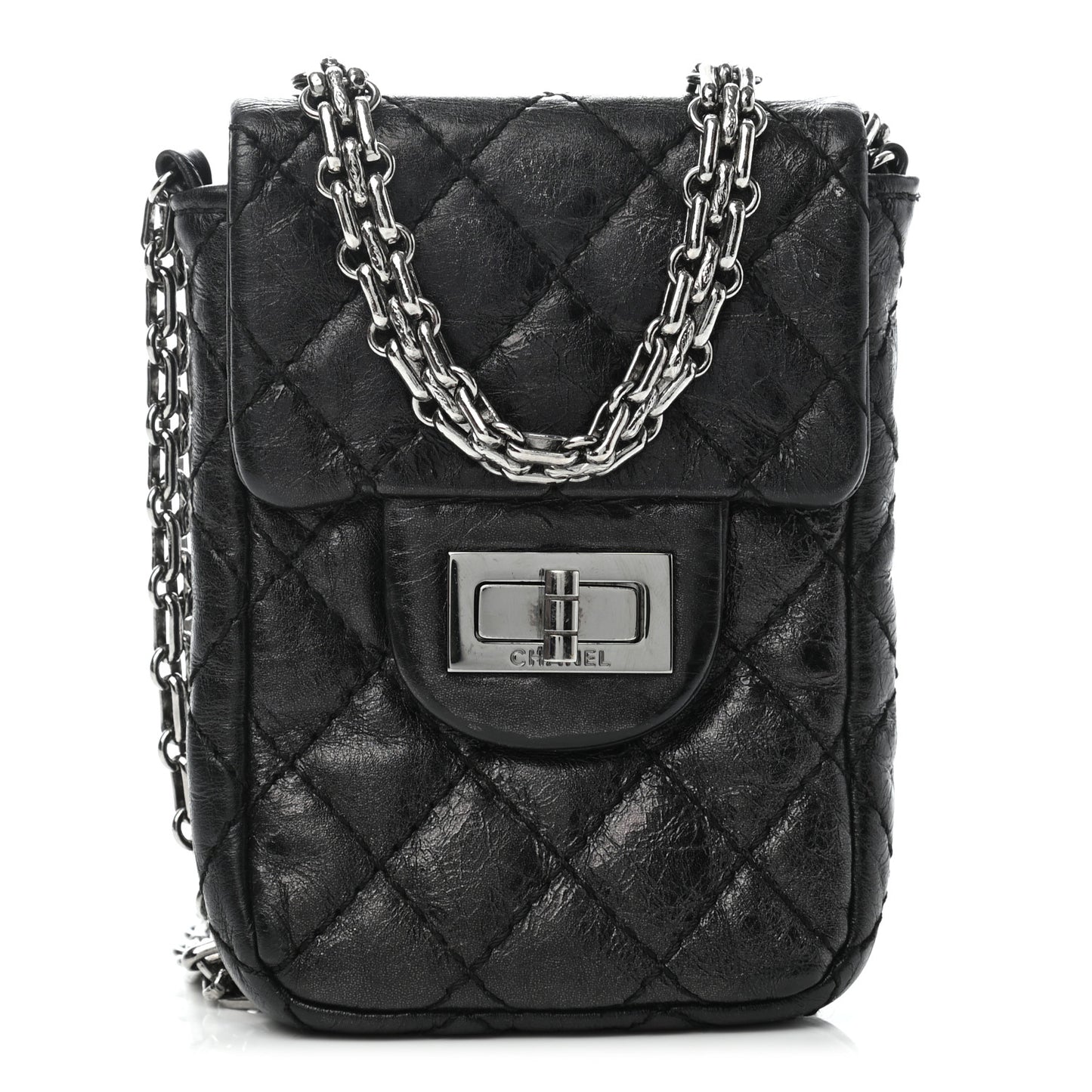 Metallic Aged Calfskin Quilted 2.55 Reissue Phone Case Black
