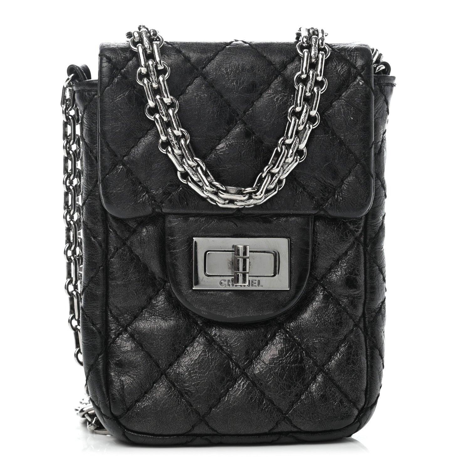 Chanel Metallic Aged Calfskin Quilted 2.55 Reissue Phone Case Black 2 of 16