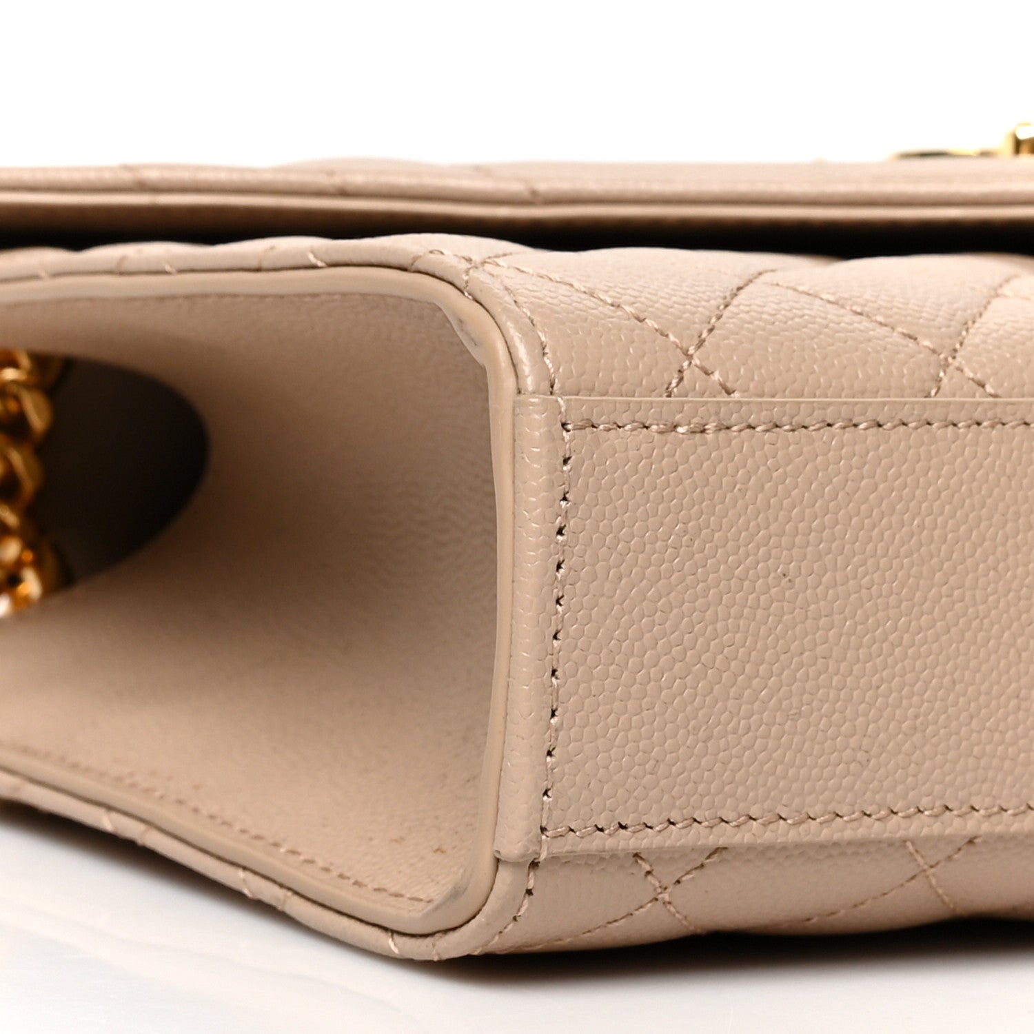 Saint Laurent Grain De Poudre Textured Mixed Matelasse Medium Triquilt Monogram Satchel Dark Beige 8 of 9