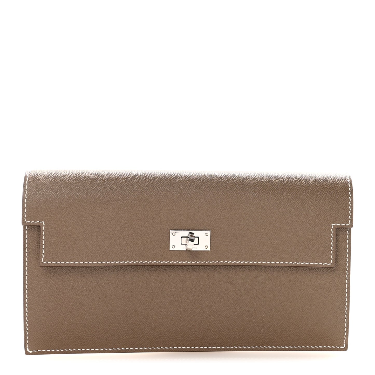 Madame Calfskin Kelly Pocket Long Wallet Etoupe